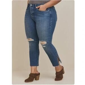 Torrid Women's Blue Button Fly High Rise Straight Studded Raw Hem Jeans Size 14R